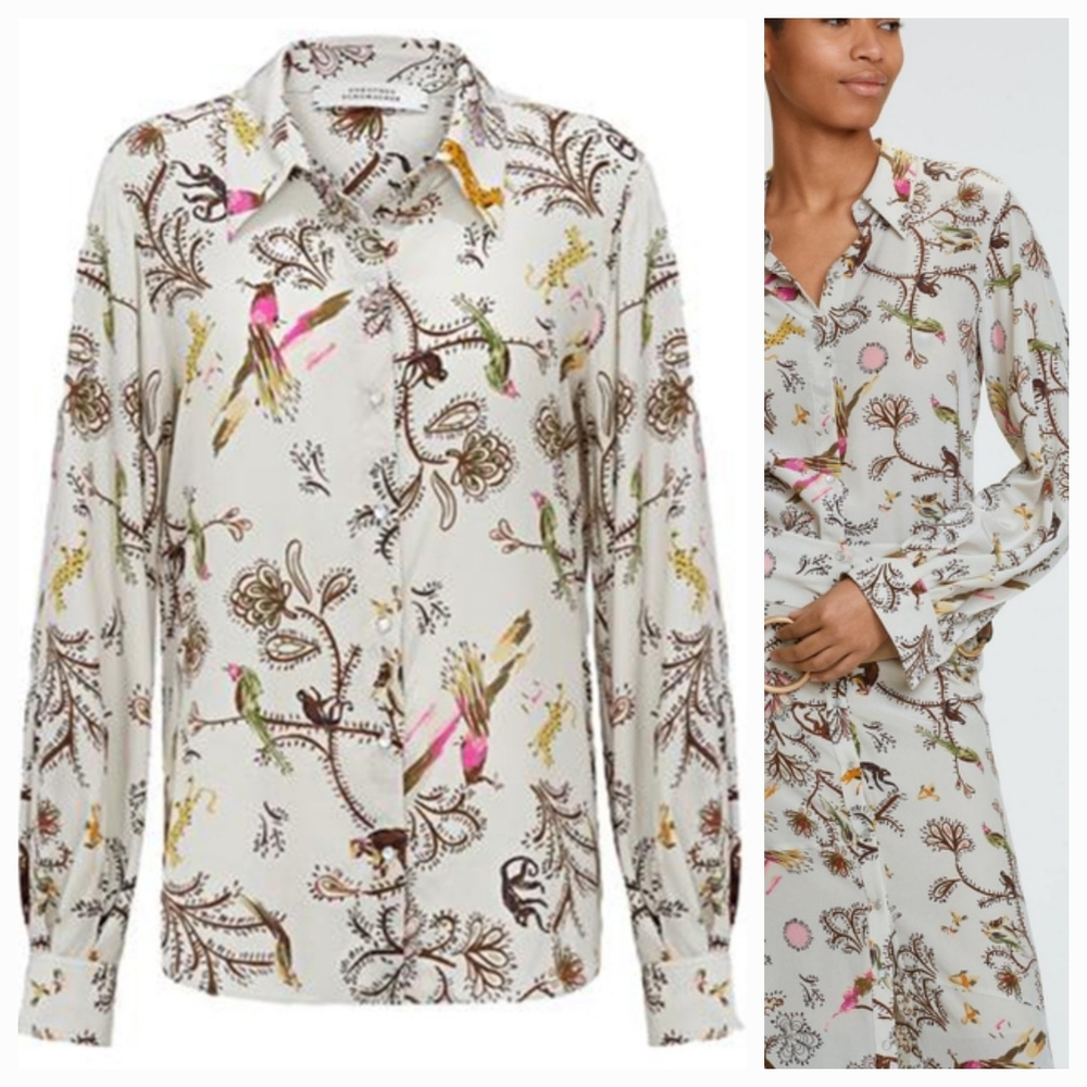 Dorothee Schumacher Tree Of Life Blouse Alabaster Snap Button Jungle Shirt